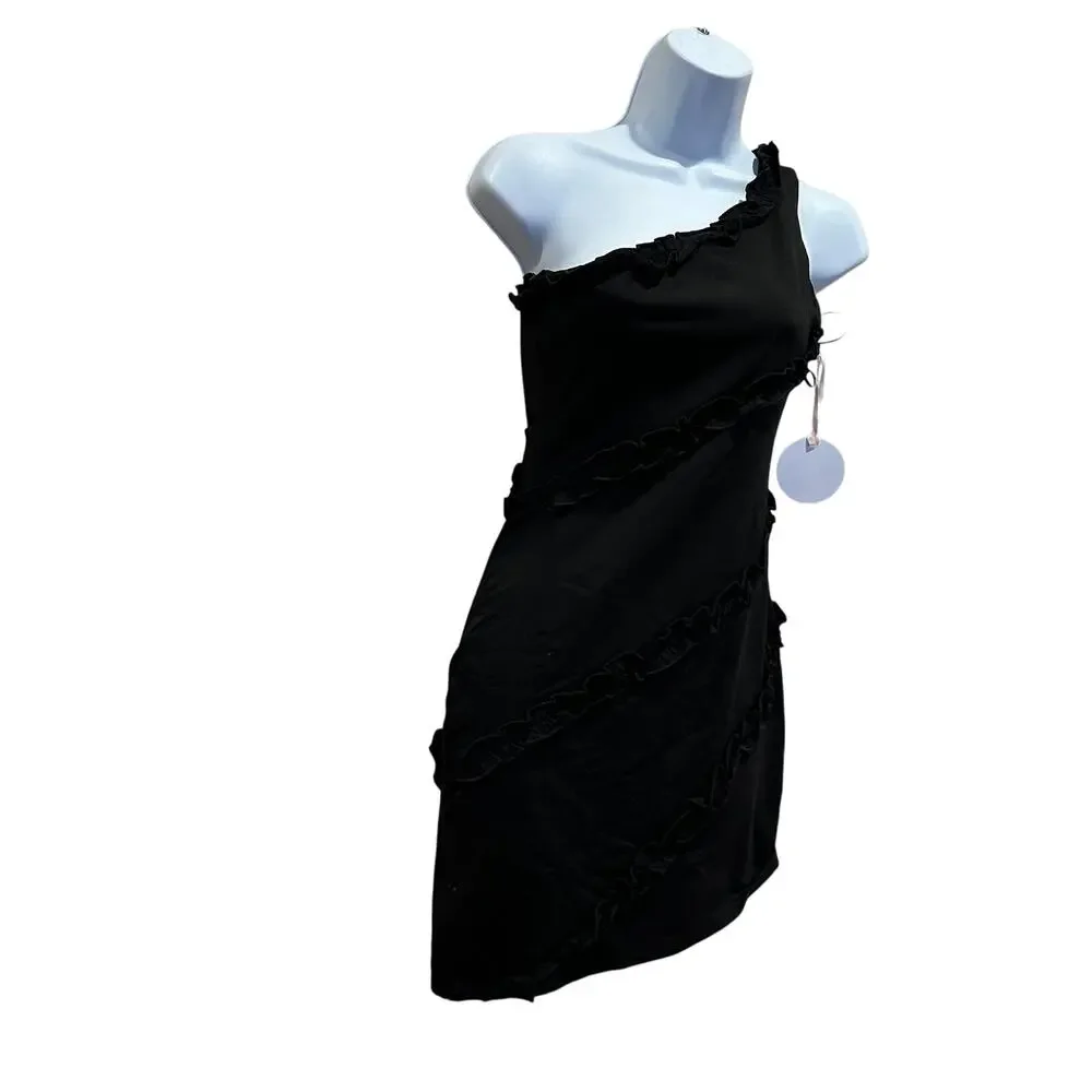 Revolve Black Mini Dress SMALL One Shoulder Bodycon Cotton More to Come $72 NEW - Picture 6 of 8